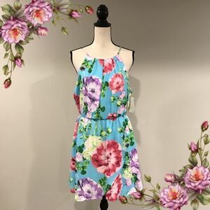 PUNK OWL blue floral  mini dress with straps size L